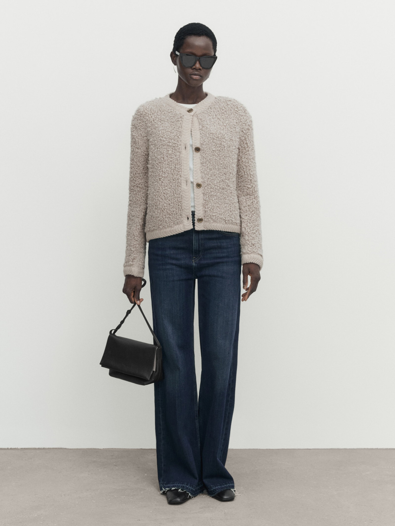 Bouclé knit cardigan with buttons | Massimo Dutti US