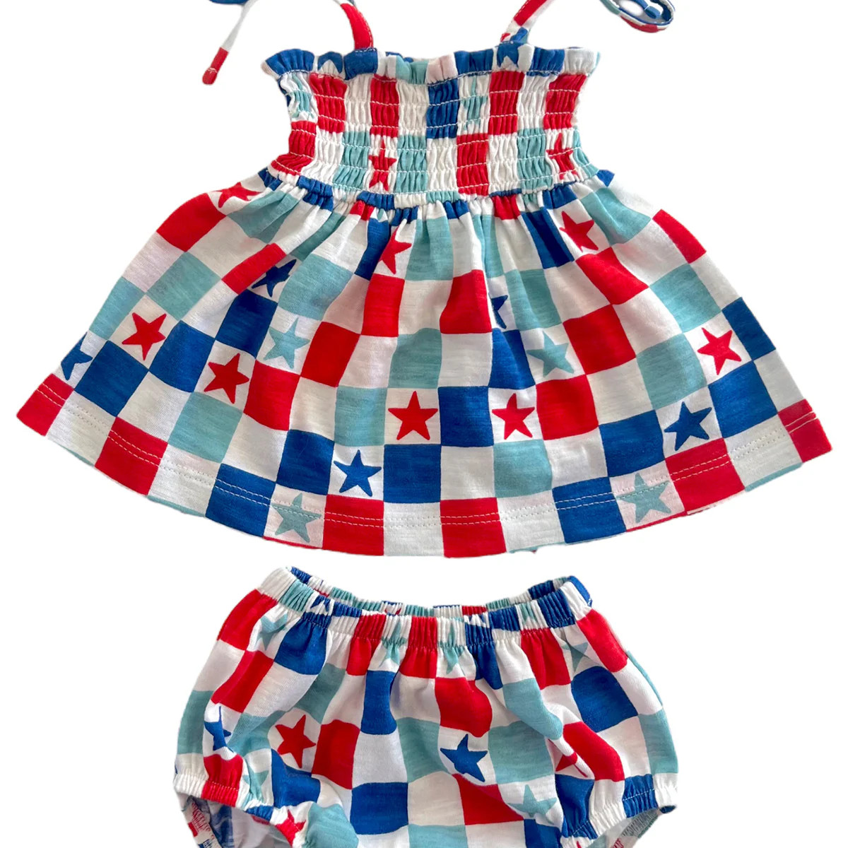 Red, White & Blue Checkerboard / Organic Smocked Set | SpearmintLOVE