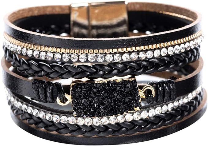 Vercret Leather Wrap Bracelet for Women - Multi-Layer Bracelets with Magnetic Clasp Bangle Cuff S... | Amazon (US)