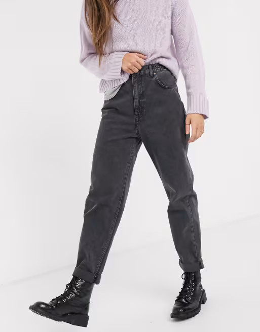 Pull&Bear elasticated waist mom jean in washed black | ASOS (Global)