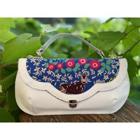 White Leather Purse, White Crossbody Bag, Colorful Print Top Handle Purse | Etsy (US)