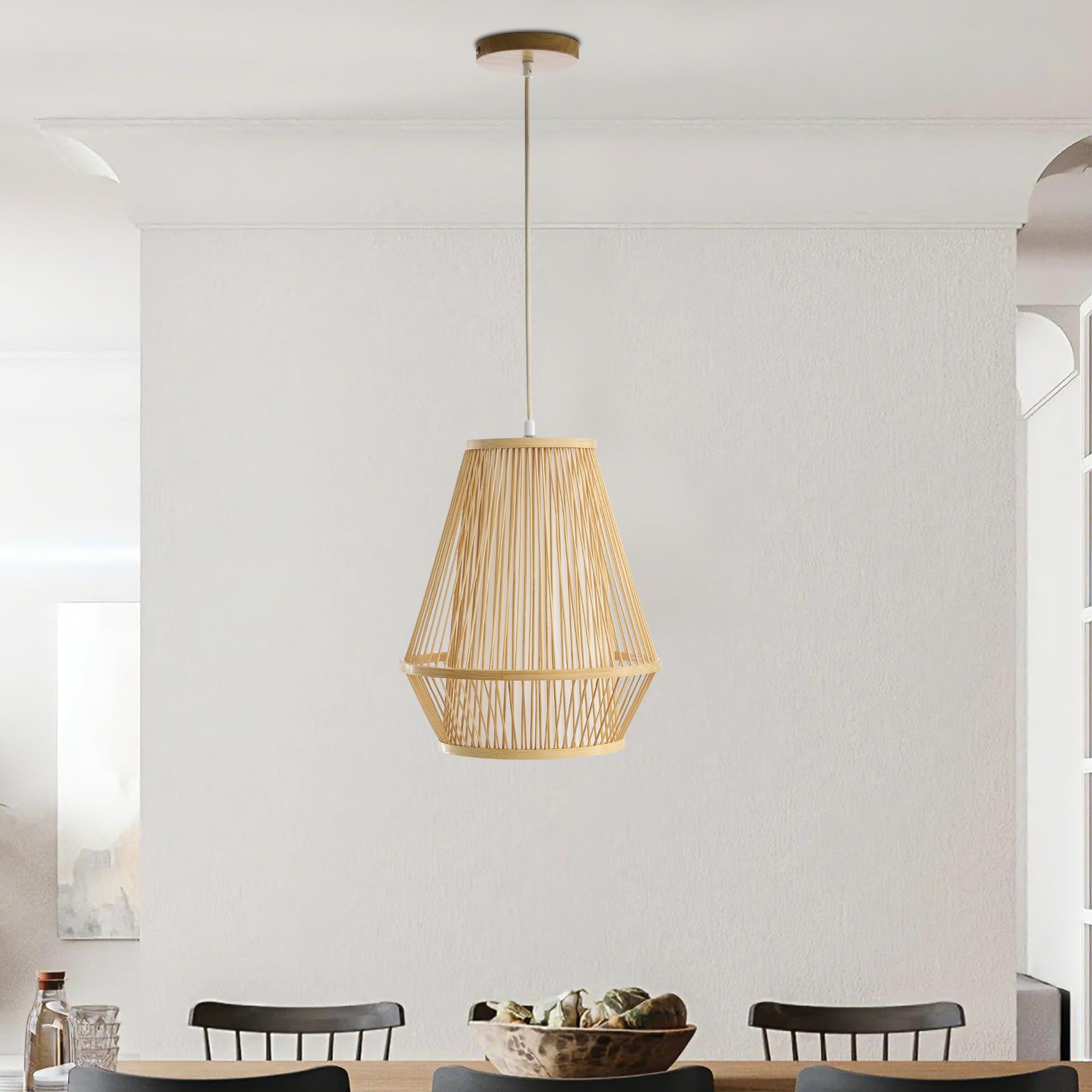 Boho Rattan Pendant Light, 12" Handwoven Bamboo Wicker Basket Shade Pendant Light Fixture, Natura... | Amazon (US)