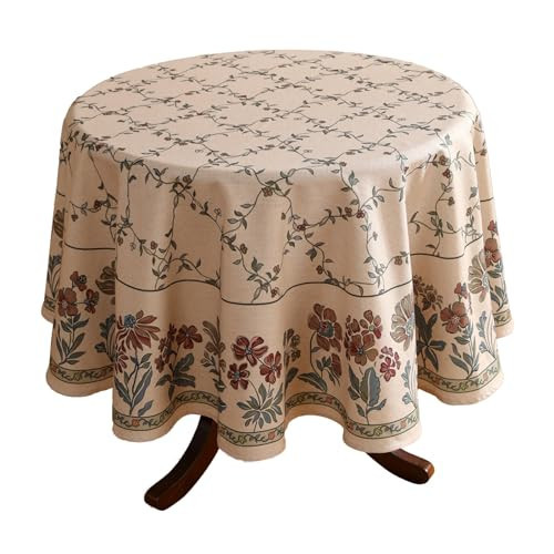 patdrea Designer Floral Linen Table Cloth Durable Breathable Tabletop Cover Dacorative Kitchen Dining Tablecloth for Round Tables for Kitchen Dining Parties,Holiday Christmas,Diameter 55" | Amazon (US)