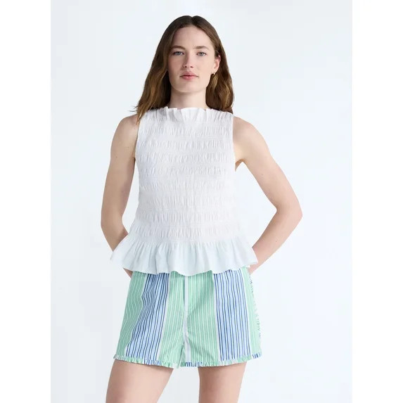Free Assembly Women's and Women's Plus Smocked Peplum Sleeveless Cotton Top, Sizes X-4X | Walmart (US)