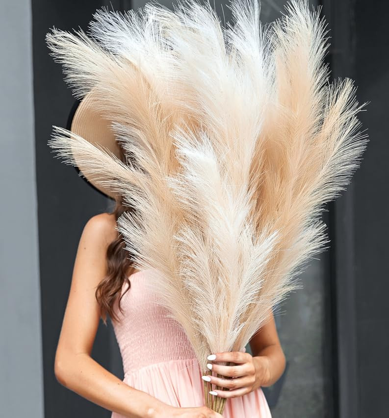 Mixgenix Artificial Pampas Grass Decor Tall - Set of x3 Fluffy Faux Pampass Grass - 46 Inch Tall for | Amazon (US)