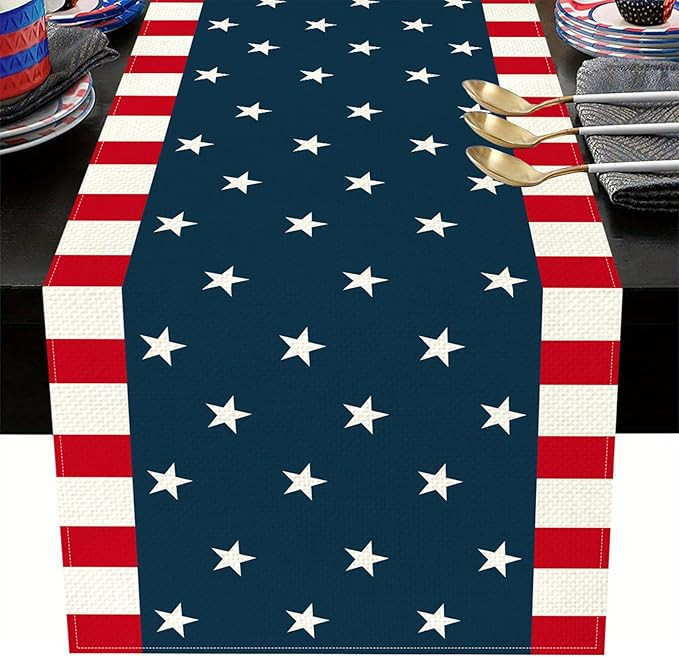 4th of July America Stars Stripes Patriotic Table Runner, Red White Blue American Independence Me... | Amazon (US)