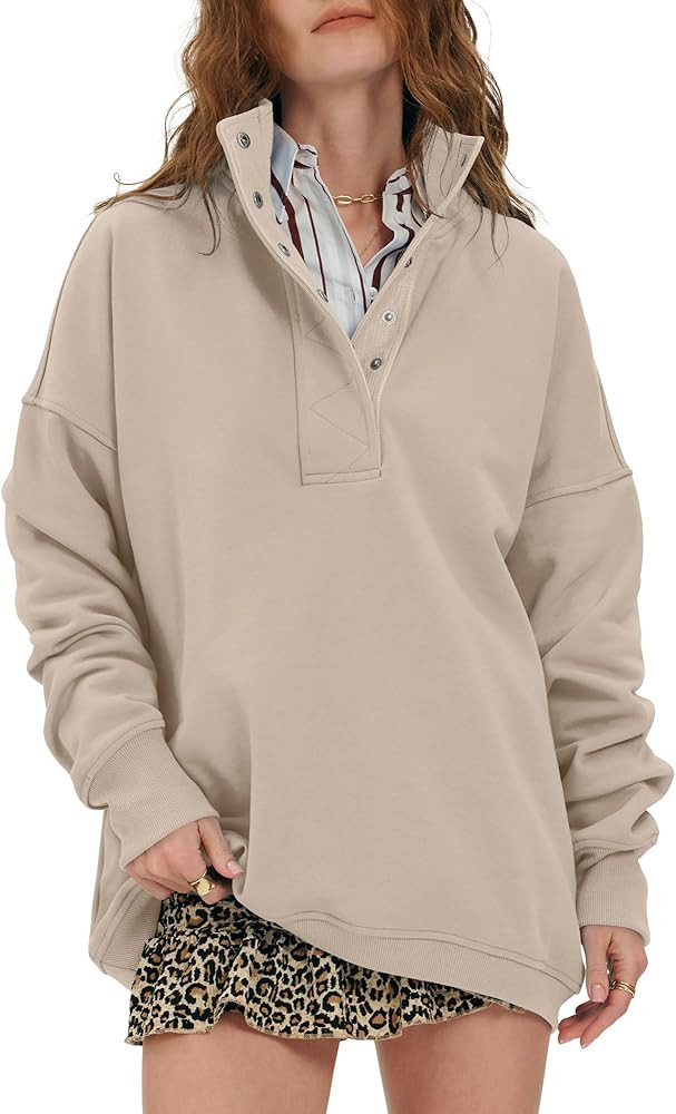 Locachy Womens Casual Button Henley Neck Cotton Oversized Sweatshirt Long Sleeve Pullover Tops Ou... | Amazon (US)