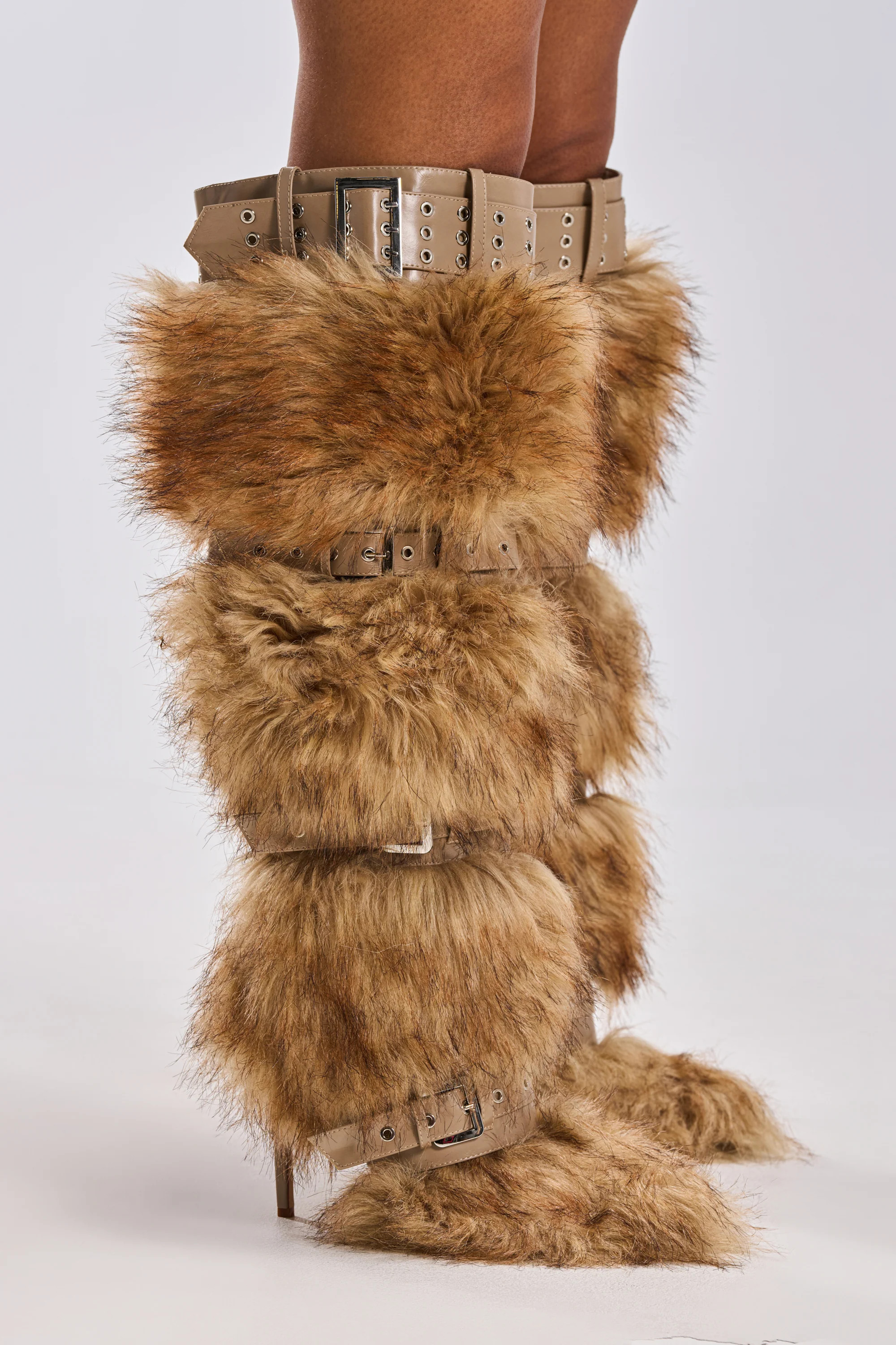 AZALEA WANG AMALBERT BROWN MULTI FUR AND BUCKLES BOOT | AKIRA