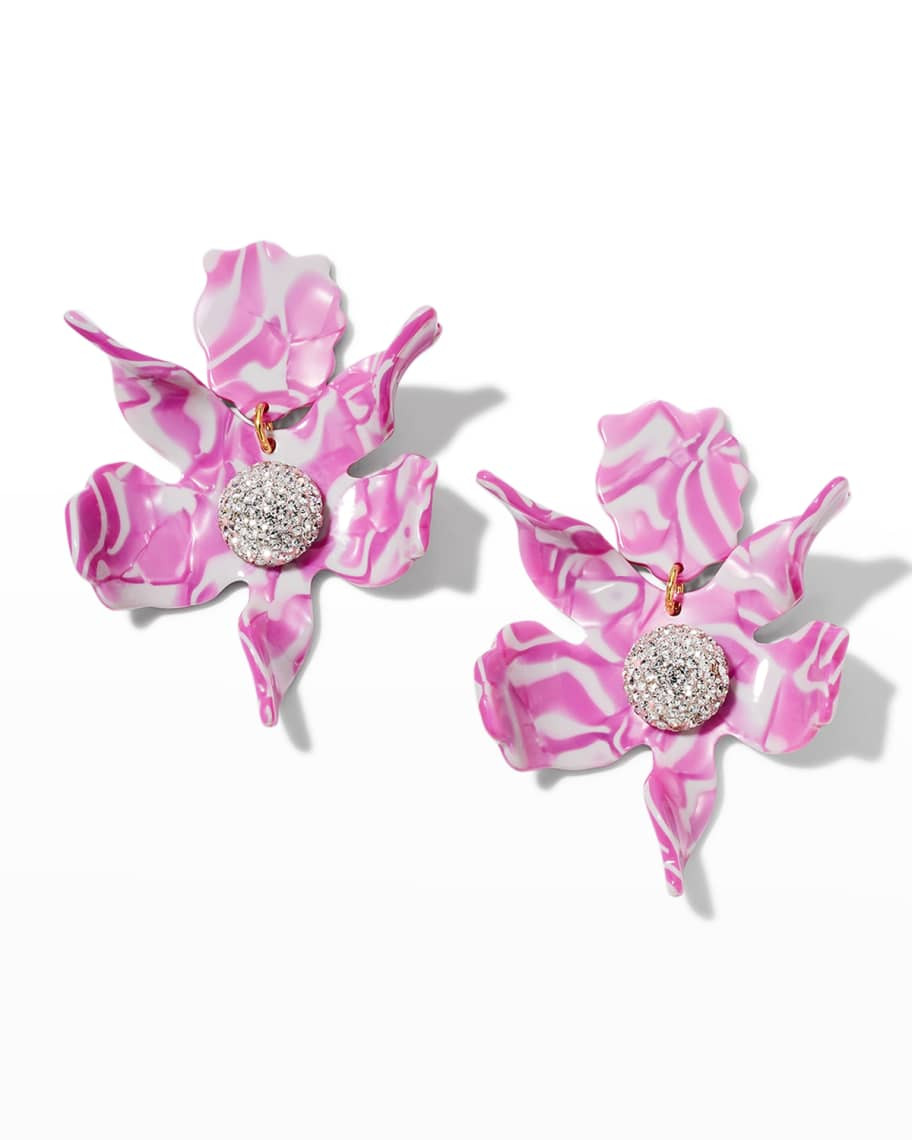 Lele Sadoughi Crystal Lily Pierced Earrings, Pink | Neiman Marcus