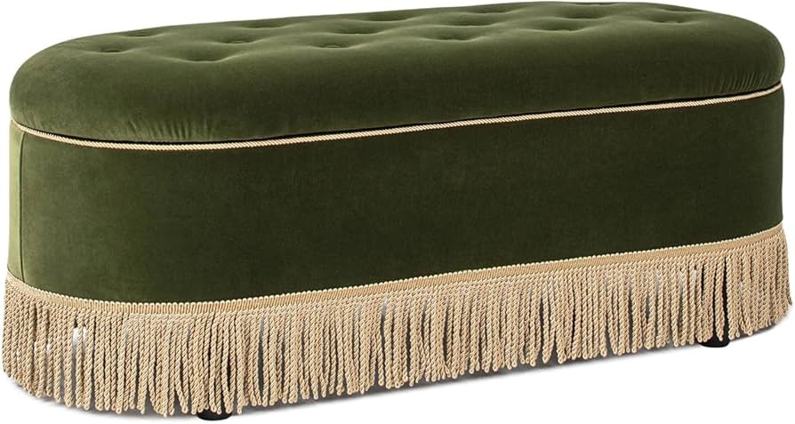 Jennifer Taylor Home Elara 48.5" Oval Tufted Bullion Fringe Storage Bench, Olive Green Performanc... | Amazon (US)