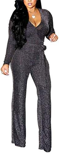 LightlyKiss Women Casual Sexy V Neck Sparkly Jumpsuits Long Sleeve Onesie Loose Pants Party Clubw... | Amazon (US)