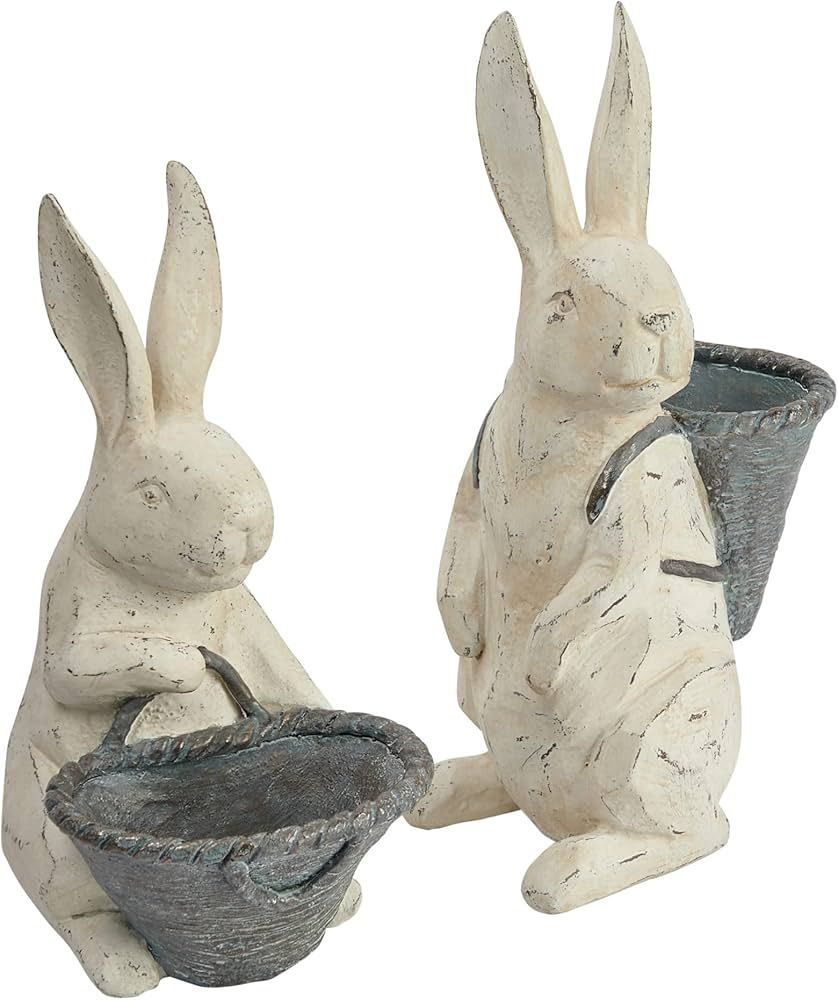 Creative Co-Op Decorative Bunnies with Baskets, Set of 2 Styles, Antique White and Grey Décor, I... | Amazon (US)