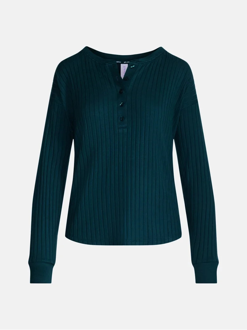 Joyspun Women's Cozy Lounge Collection Hacci Long Sleeve Henley Sleep Top, Sizes XS to 3X | Walmart (US)