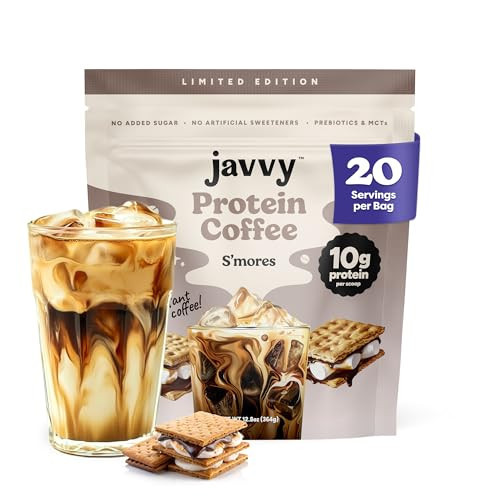 Javvy S’Mores Protein Iced Coffee - Premium Whey Protein & Instant Iced Coffees - 100% Natural Cold Brew - Zero Artificial Flavors & Sweeteners, 80 mg Caffeine, No Added Sugar, 20 Servings | Amazon (US)