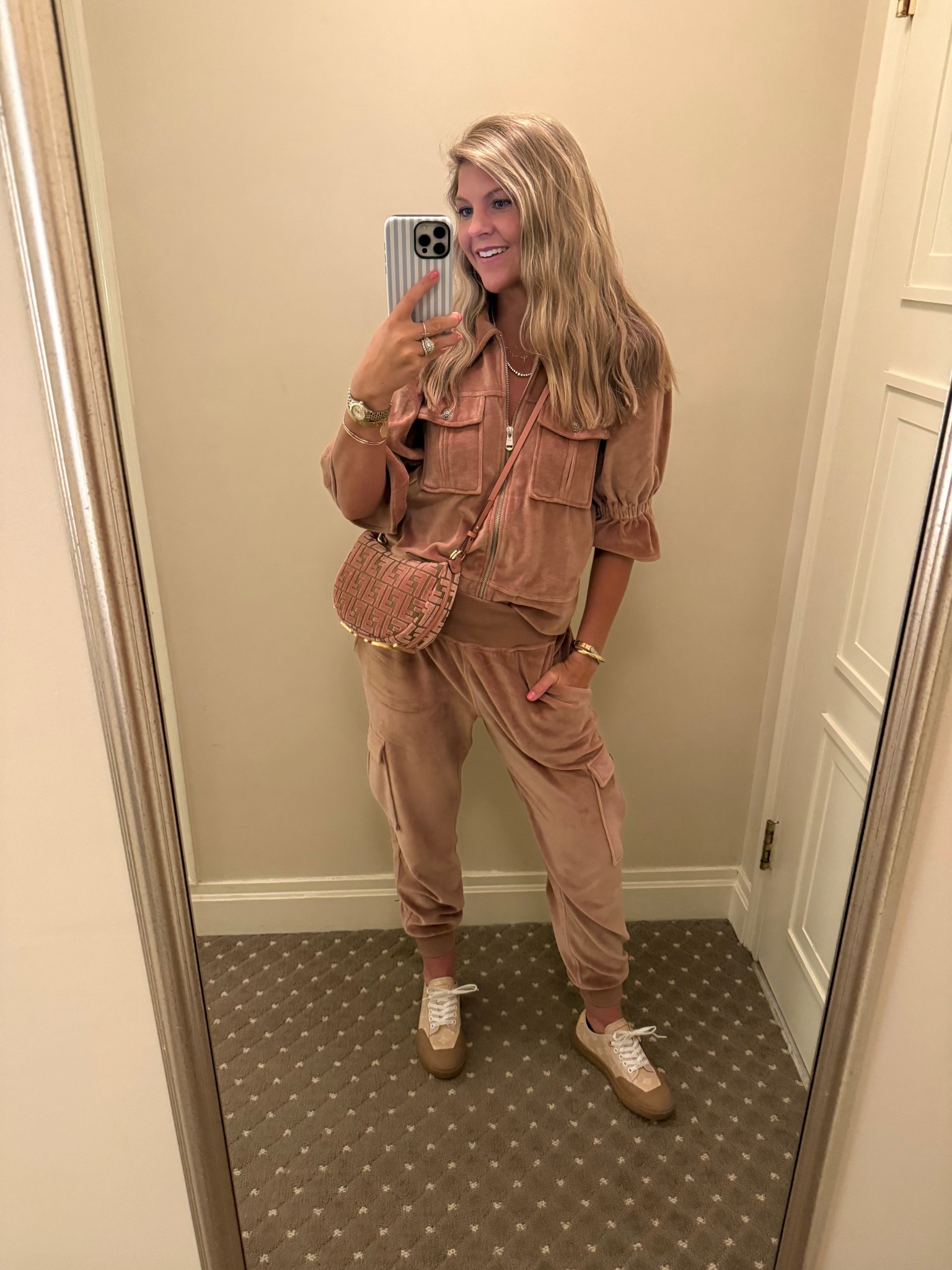 Velour set. Cinq a sept. Casual outfit. Matching set. Velvet set. Joggers  