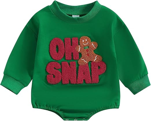 Lesimsam Baby Boy Girl Christmas Outfit Gingerbread Man Embroidery Sweatshirt Romper Oversized Lo... | Amazon (US)