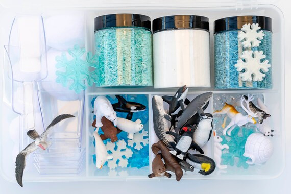 Polar Animals Premium Sensory Bin Kit Arctic Antarctic Colored Rice and Sensory Snow Penguins Wha... | Etsy (US)