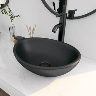Eridanus Eclisse 16 in. x 13 in. Matte Black Vitreous China Oval Bathroom Vessel Sink ERI-VB-041M... | The Home Depot