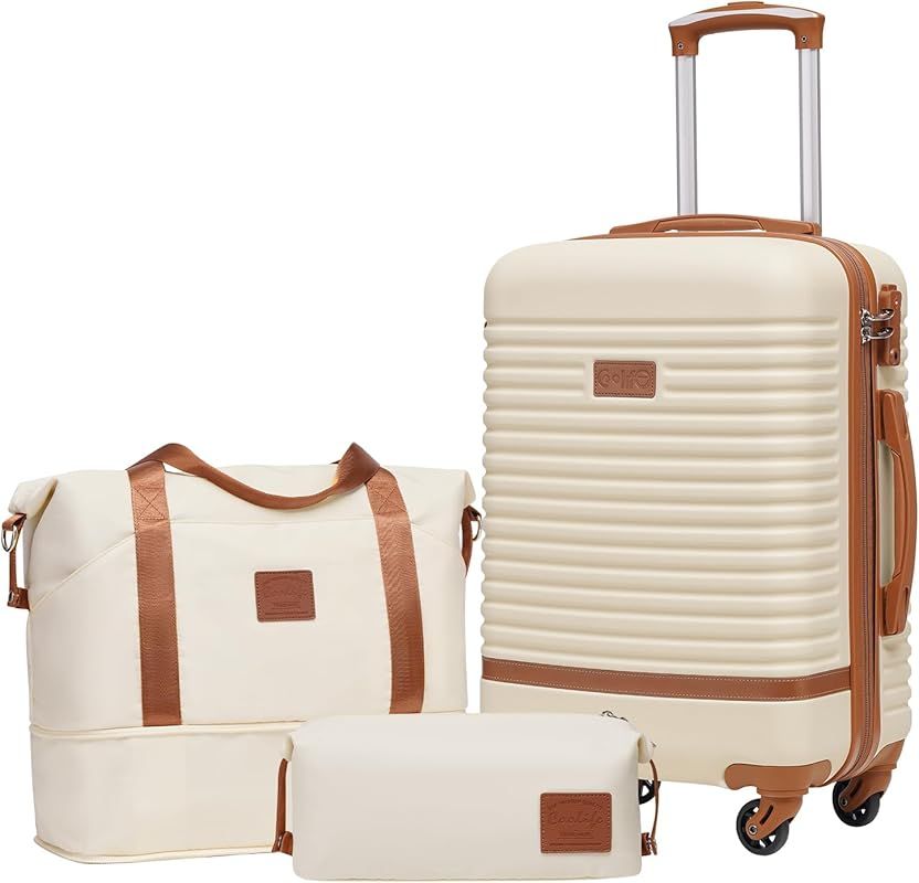 Coolife Suitcase Set 3 Piece Luggage Set Carry On Travel Luggage TSA Lock Spinner Wheels Hardshell L | Amazon (US)