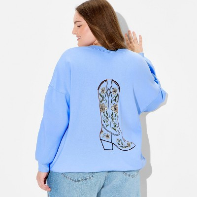 Women's Oversized Pullover Sweatshirt - Wild Fable™ Light Blue Phrase 2X | Target
