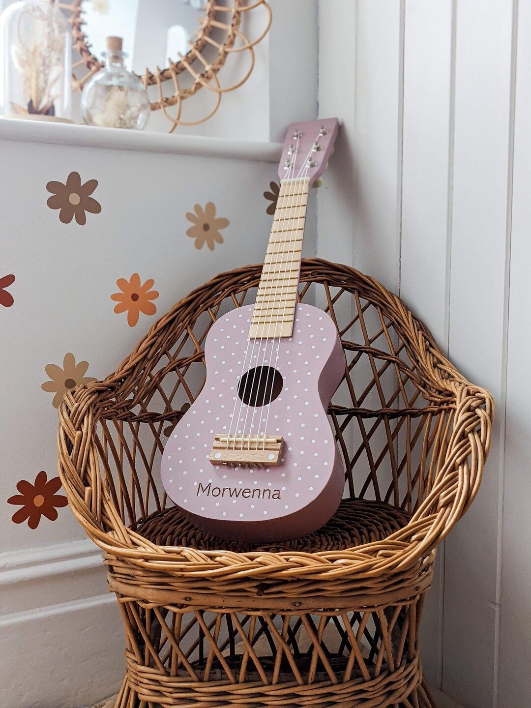 Personalised Pastel Pink Polka Dot Toy Guitar - Etsy | Etsy (US)