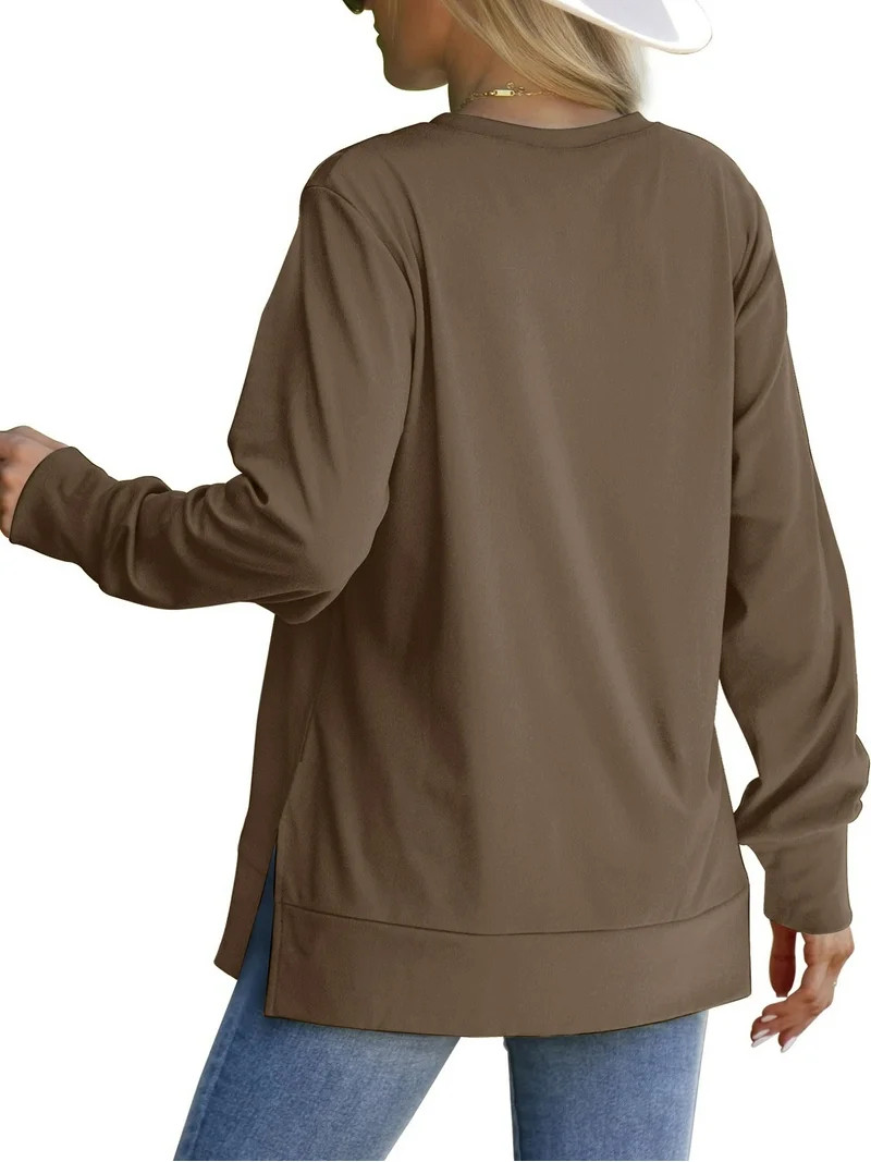 MOSHU Crewneck Sweatshirts for Women Side Split Long Sleeve Shirts Fashion Fall Womens Tops | Walmart (US)