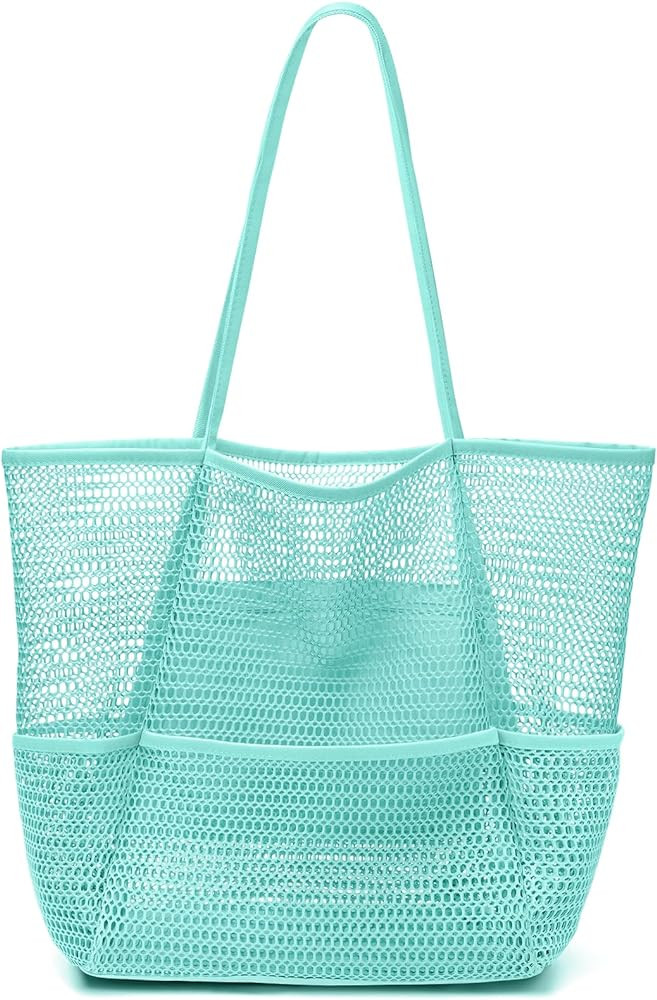 KPX Beach Bag with Mini Pocket, Summer Beach Tote Bags for Women Large Foldable Mesh Swimming Poo... | Amazon (US)