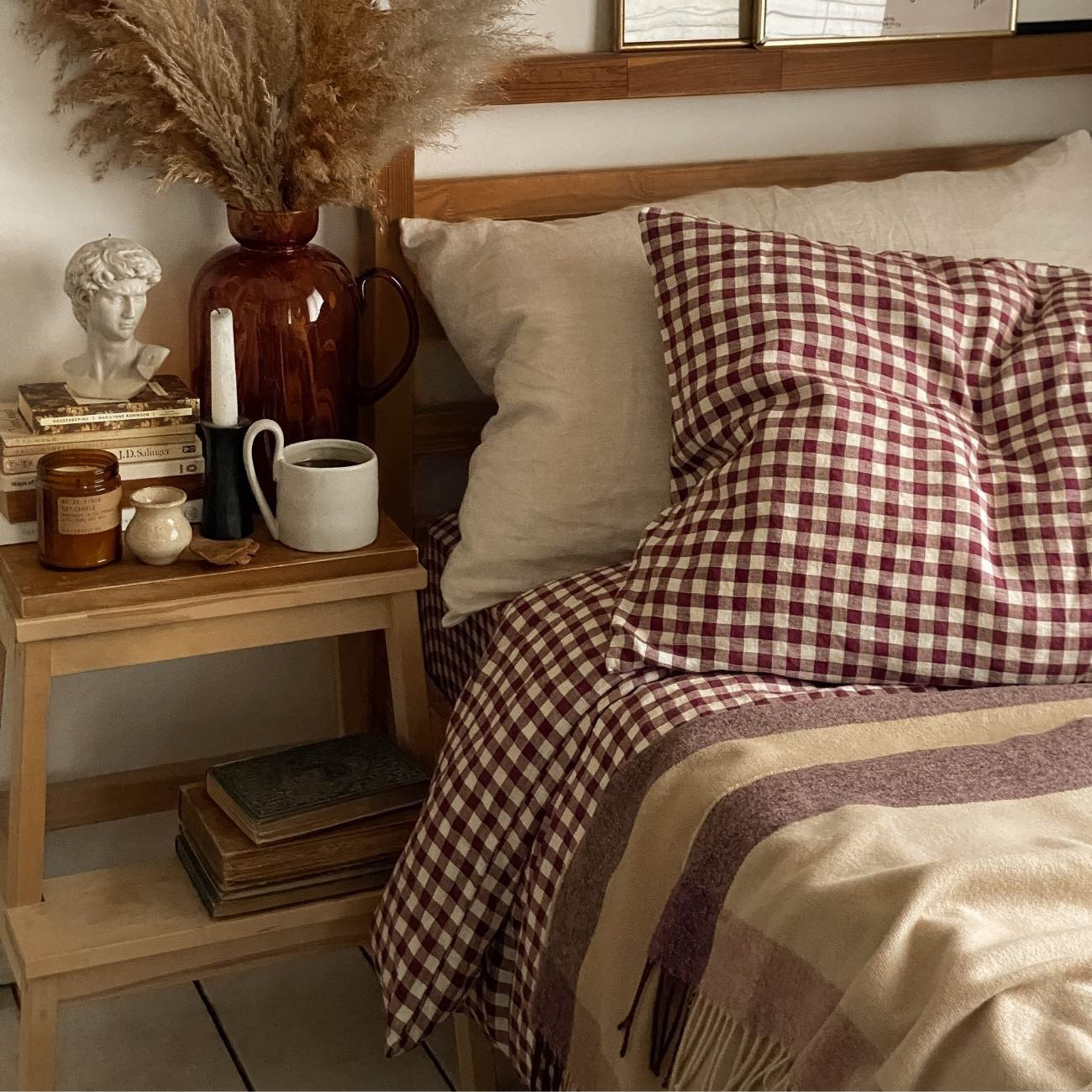 Berry Gingham 100% Linen Duvet Cover | Piglet