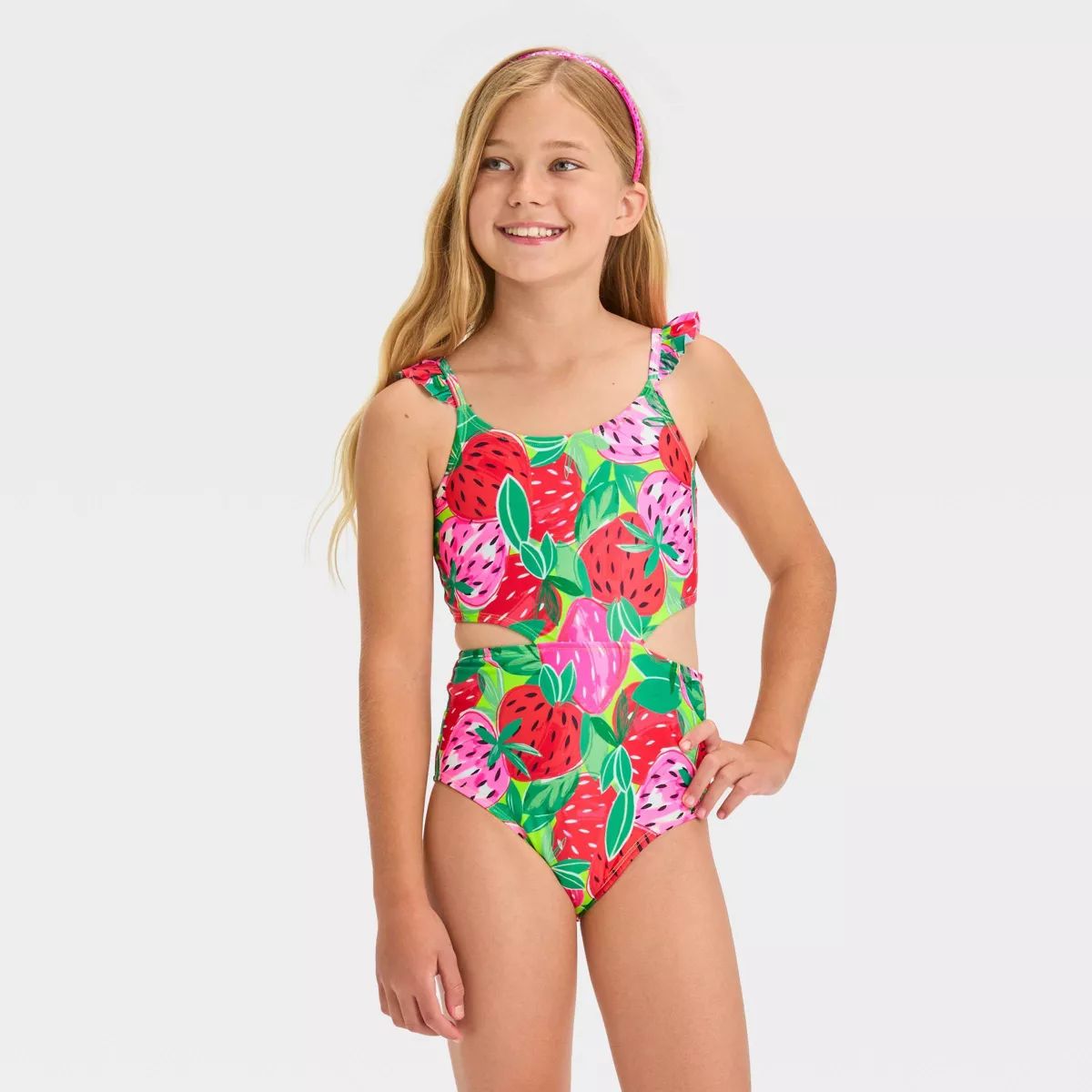 Girls' 'Berry Sweet' Fruit Printed One Piece Swimsuit - Cat & Jack™ | Target