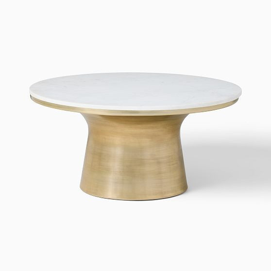 Marble Topped Pedestal 30.5"" Coffee Table, Marble, Antique Brass | West Elm (US)