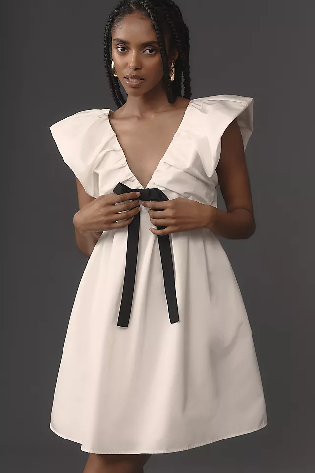 Endless Rose Flutter-Sleeve V-Neck Bow A-Line Mini Dress | Anthropologie (US)