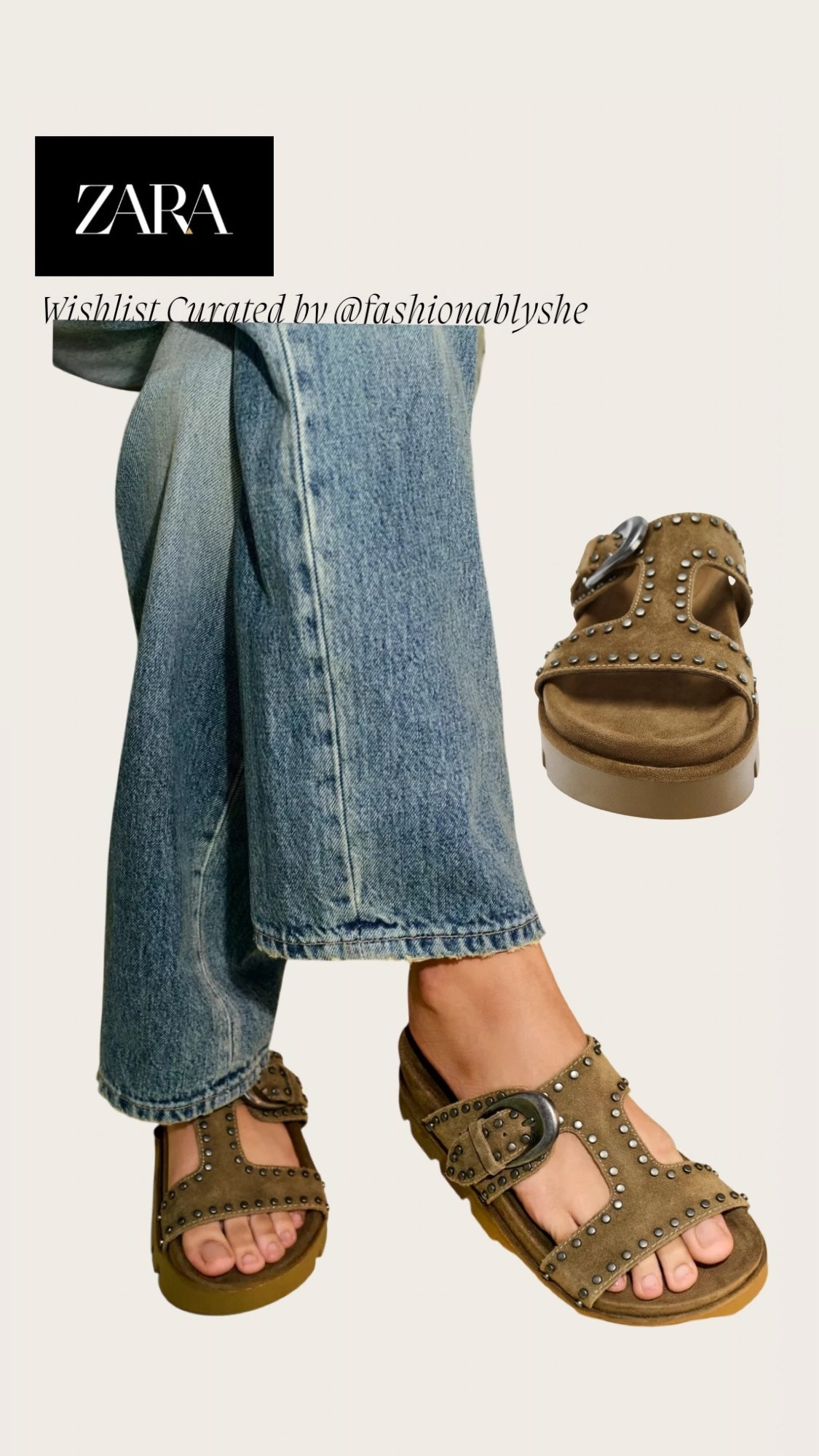 Zara suede sandals with studs 

#LTKOver40 #LTKdayinmylife #LTKmomlife