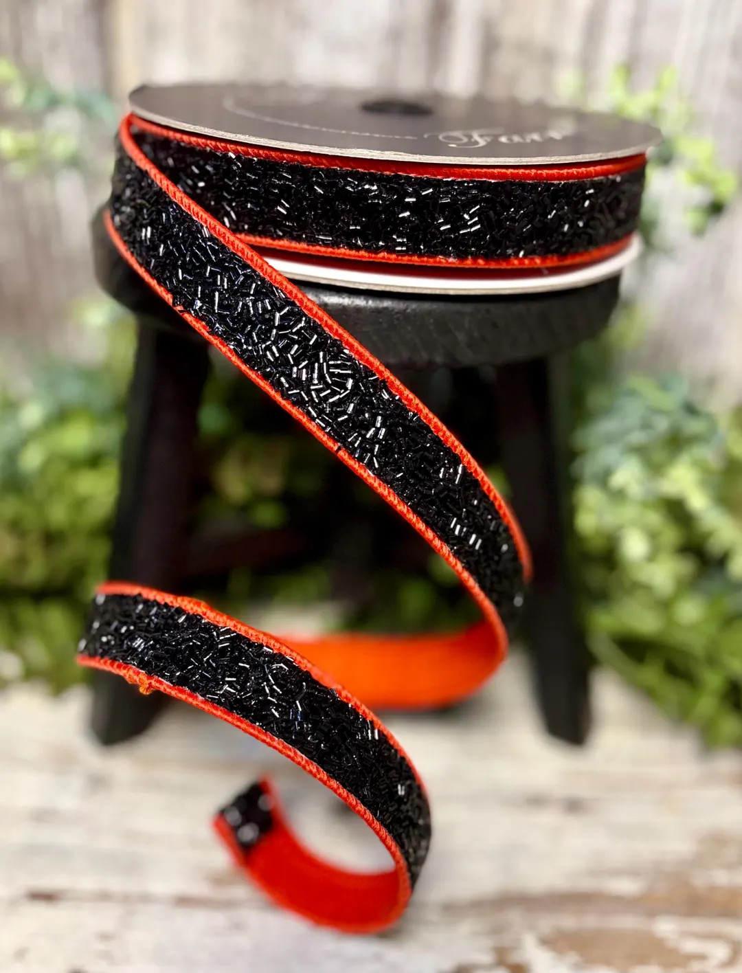 Halloween Ribbon, Beaded Ribbon, Designer Ribbon, 1" Ribbon, Farrisilk Ribbon, Black Beaded Ribbo... | Etsy (US)