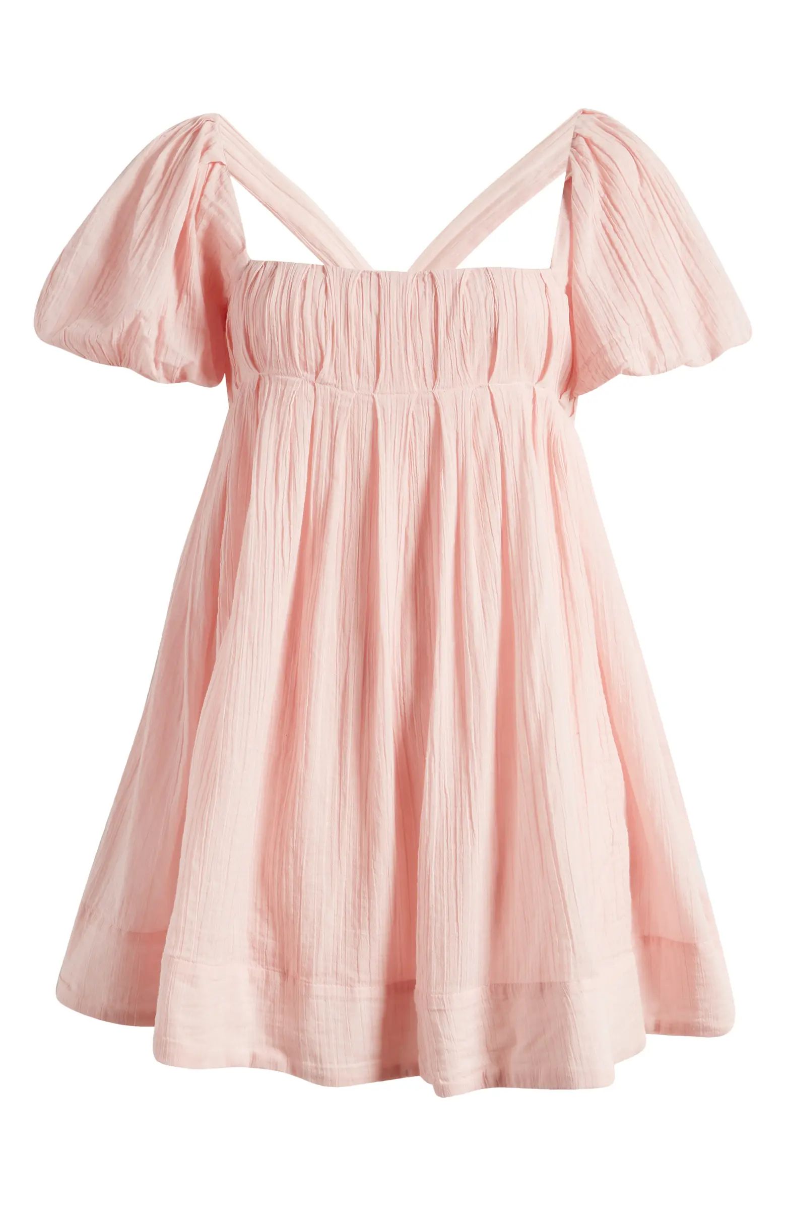 Marina Tie Back Cotton Crinkle Babydoll Dress | Nordstrom