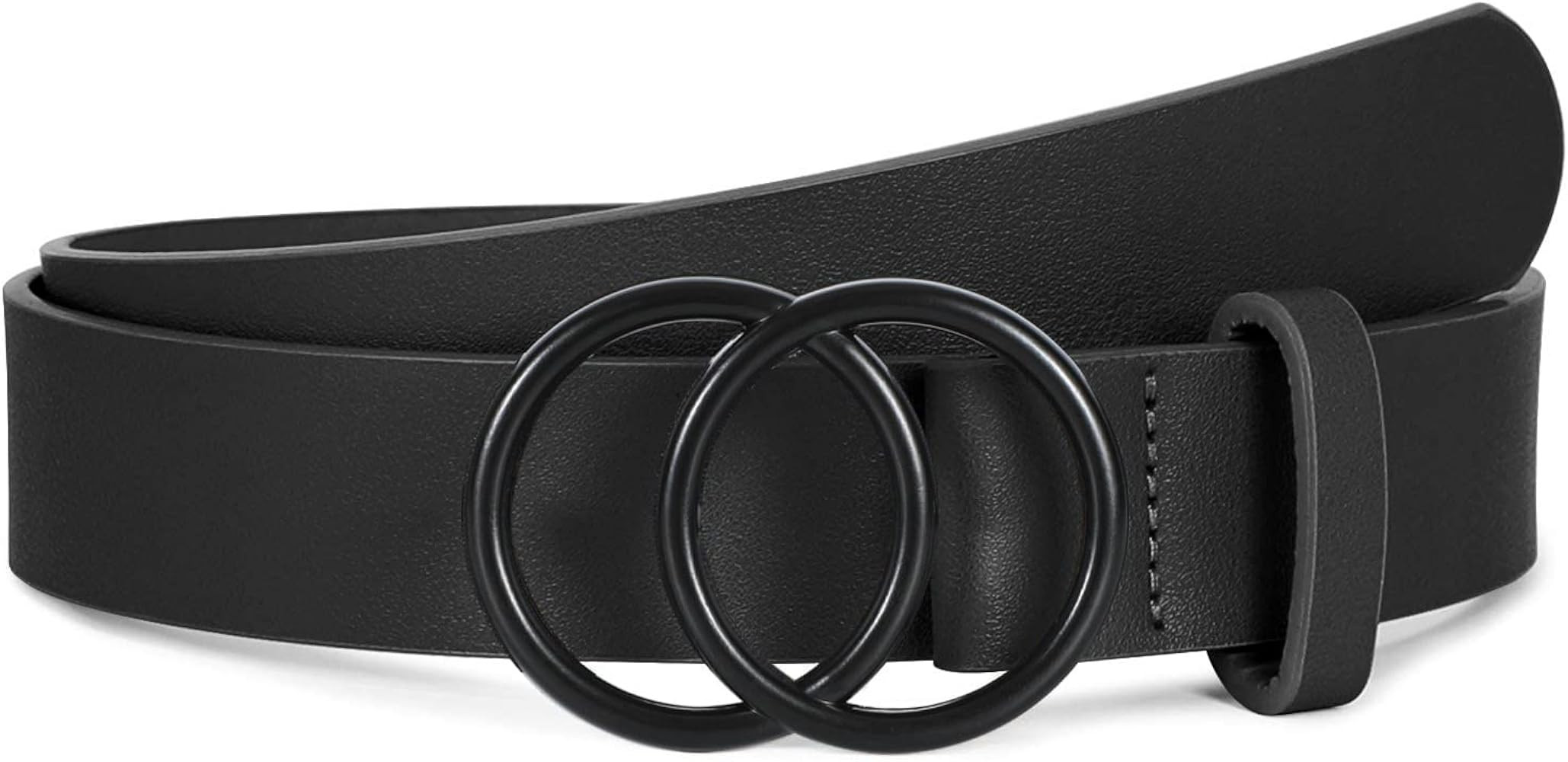 SUOSDEY Women Leather Belt Fashion Double O-Ring Soft Faux Leather Waist Belts For Jeans Dress | Amazon (US)
