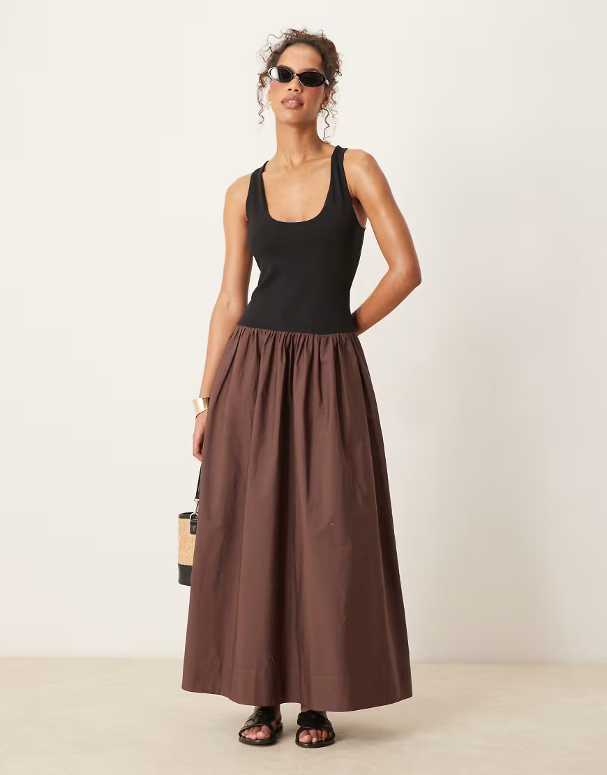 ASOS DESIGN scoop neck hybrid maxi dress in chocolate-Multi | ASOS (Global)