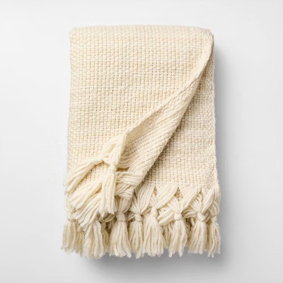 50 x 60 Throw Mixed Yarn Woven with Crossed Tassels Creamand Khaki - Threshold™ Design with Stu... | Target
