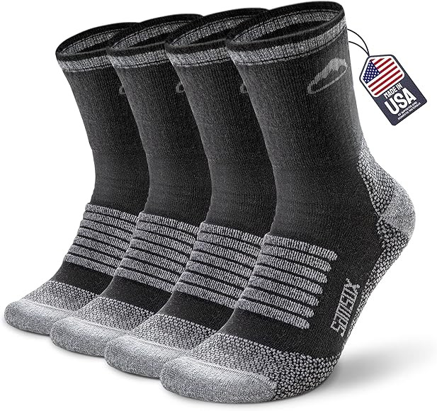 Samsox 2 Pack Merino Wool Hiking Socks, Made in USA, Moisture Wicking Micro Crew Cushion Socks fo... | Amazon (US)
