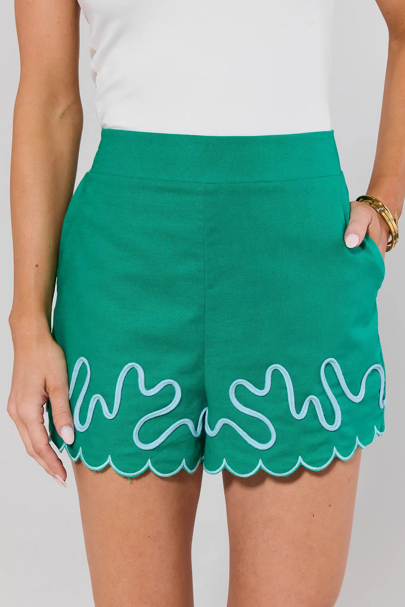 Green Scalloped Hem Shorts | Avara