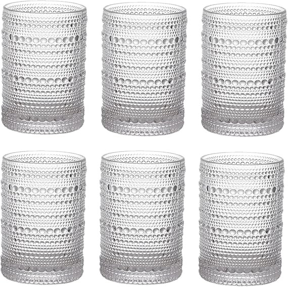 ZOOFOX Set of 6 Vintage Drinking Glasses, 12 oz Clear Hobnail Glasses Tumbler, Embossed Design Gl... | Amazon (US)