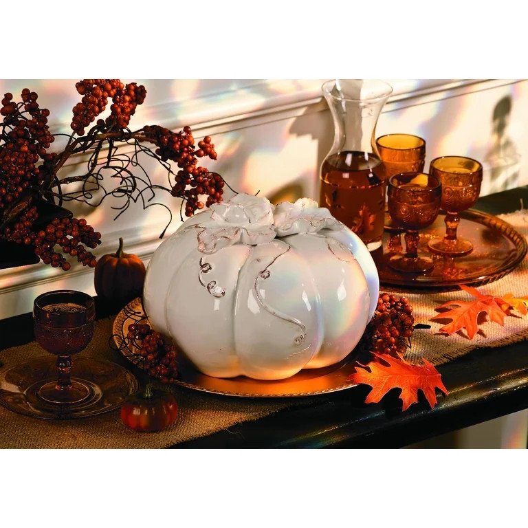 White Ceramic Pumpkin, 8" x 10", Fall Farmhouse Home Decor, Fall, 1 Piece - Walmart.com | Walmart (US)