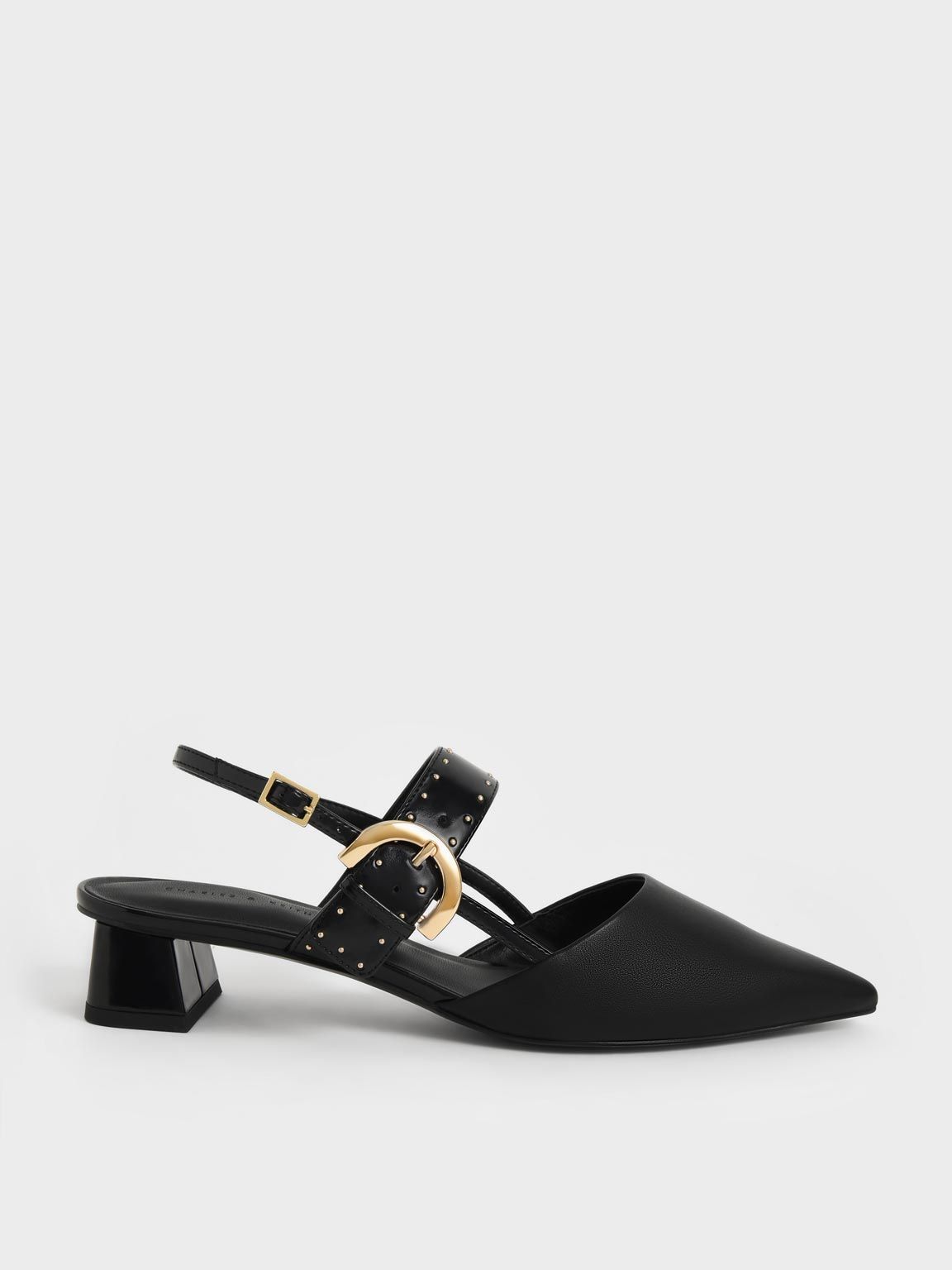 Black Studded Buckled Slingback Pumps | CHARLES &amp; KEITH | Charles & Keith US