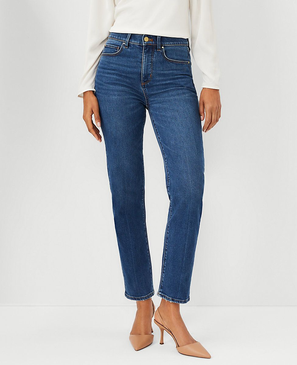 Sculpting Pocket High Rise Straight Jeans in Classic Mid Wash | Ann Taylor (US)