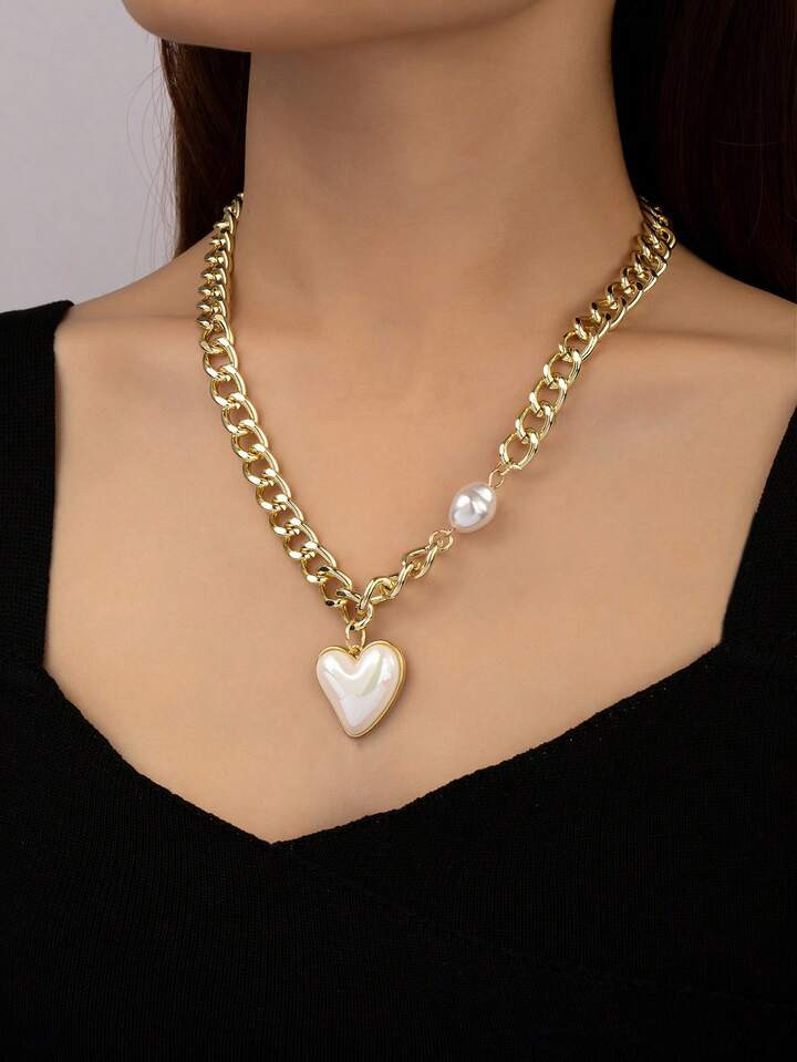 1pc Romantic Versatile Elegant Creative High-End Iron Art Heart-Shaped Faux Pearl Fashionable Wom... | SHEIN