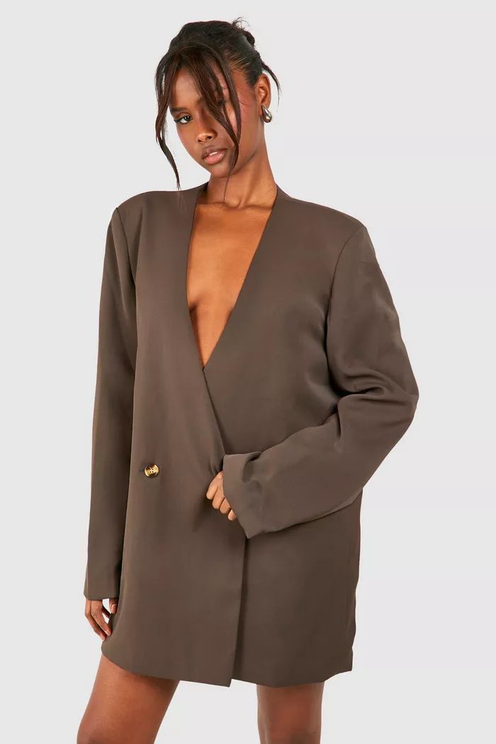 Oversized Collarless Blazer Dress | boohoo (US & Canada)