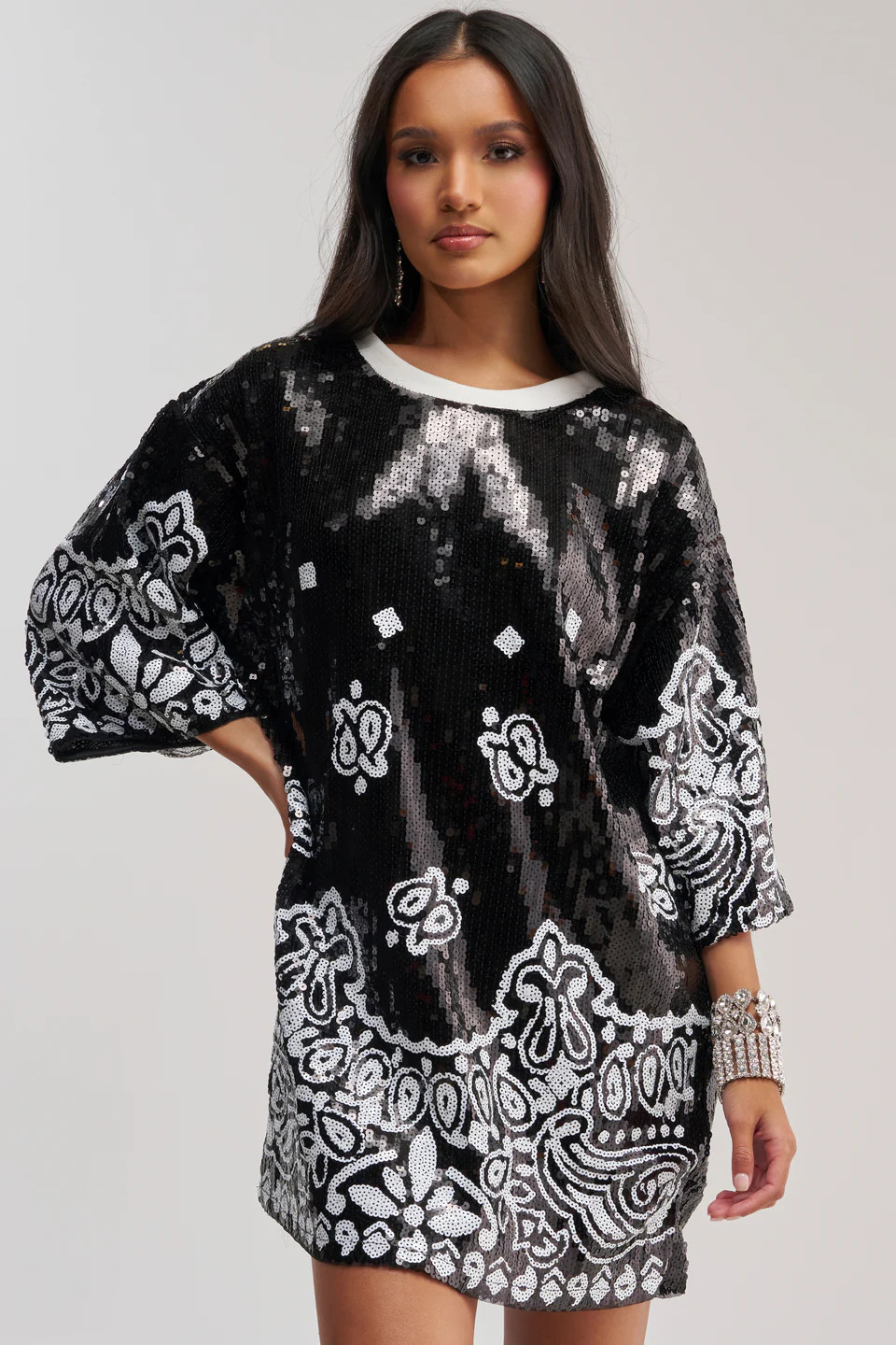 BOUJEE BANDANA SEQUIN MINI DRESS IN BLACK | AKIRA