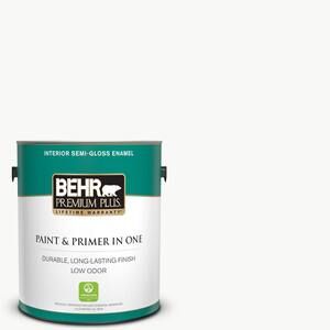 BEHR PREMIUM PLUS 1 gal. Ultra Pure White Semi-Gloss Enamel Low Odor Interior Paint and Primer in... | The Home Depot