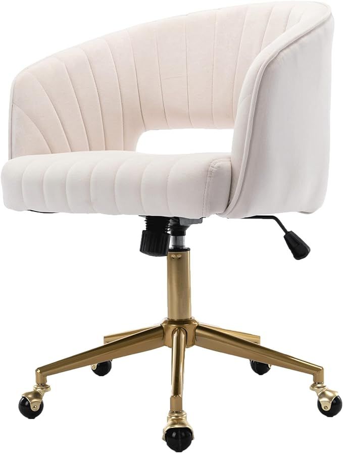 ABET Desk Chair with Wheels, Velvet Home Office Chair, Swivel Armchair Gold Base, Upholstered Mod... | Amazon (US)