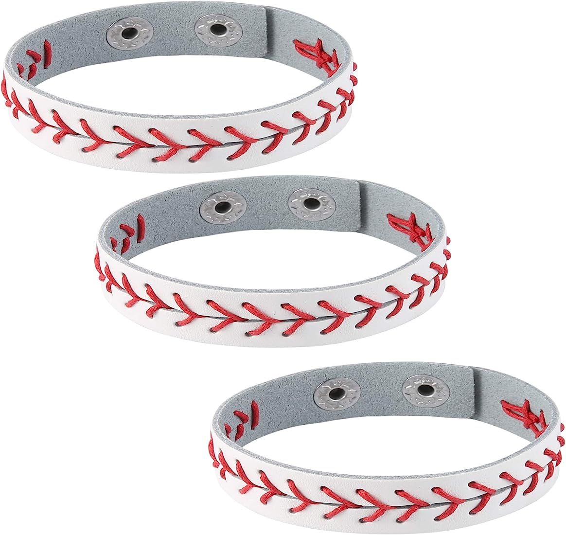 HZMAN 3Pcs Genuine Leather Baseball Bracelets by Athletes Bangle Cuff Wristband, White Black Yell... | Amazon (US)