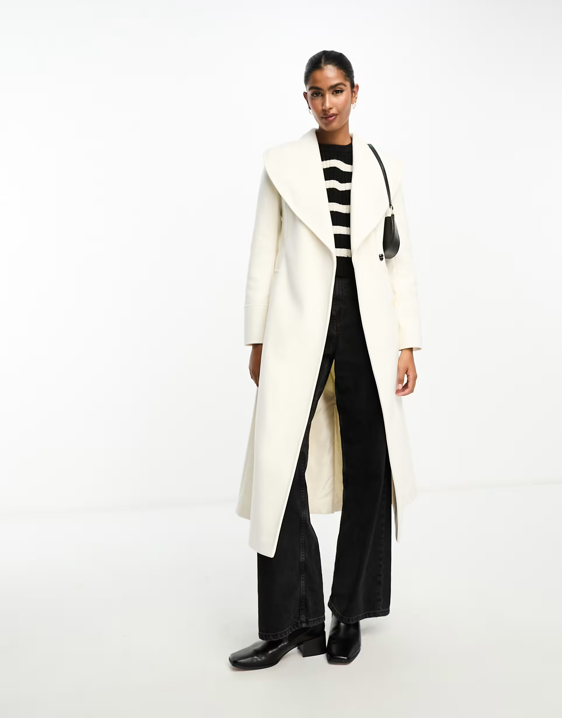 River Island shawl cinched waist coat in cream | ASOS (Global)